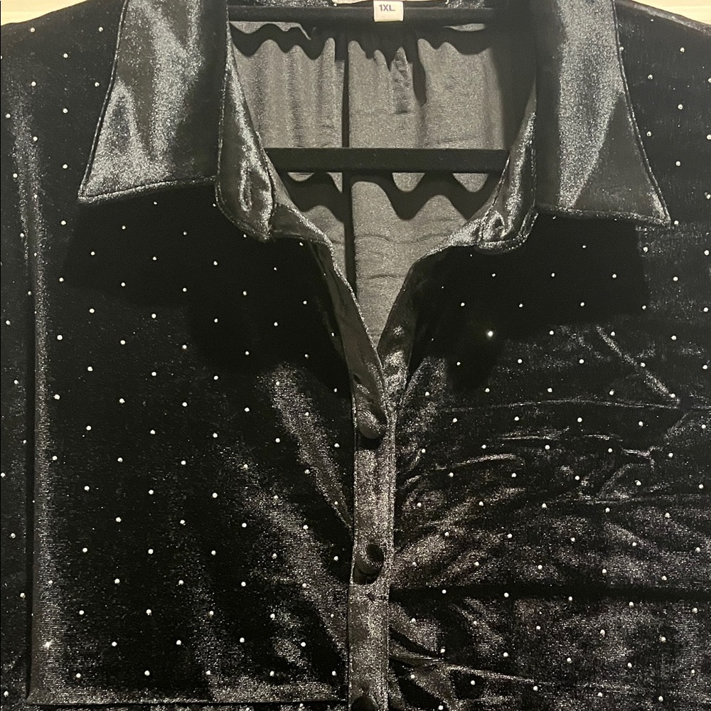 Chic Soul Starry Night Black Velvet Tunic with Sparkle Accents - Picture 6 of 7